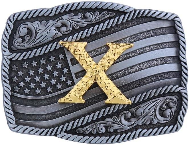 Fibbadet Store Western Cowboy Initial Letters A-Z American Flag Belt Buckle for Men Fathers Day Boyfriend Husband - Image 1